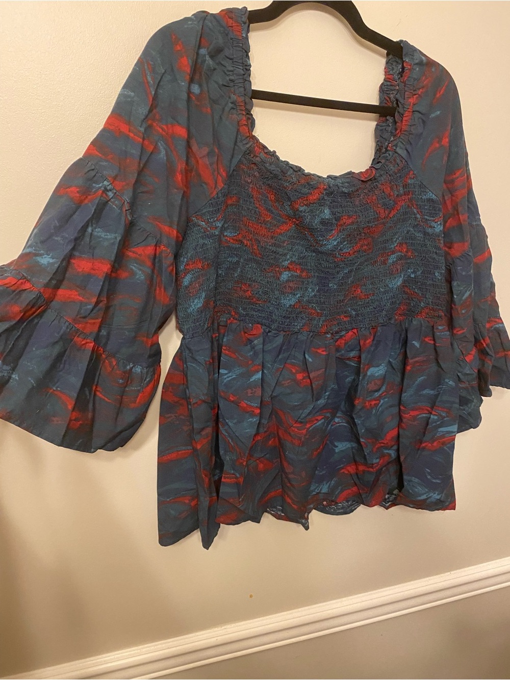 Terra & Sky Blue and Red Smocked Peasant Tunic